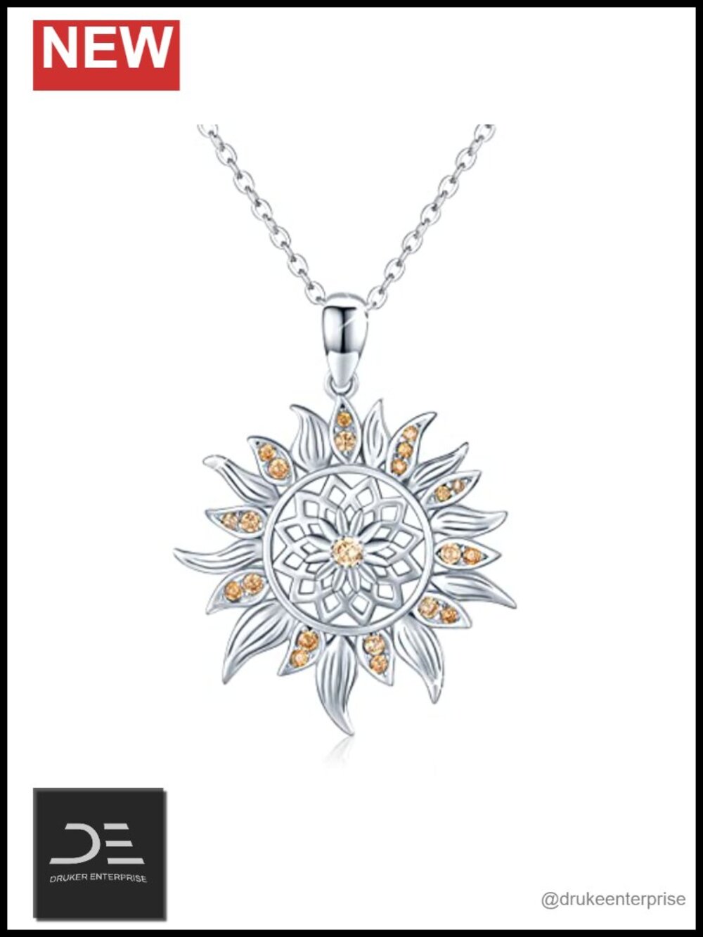 Sterling Silver Sunflower Pendant Necklace Women Gift